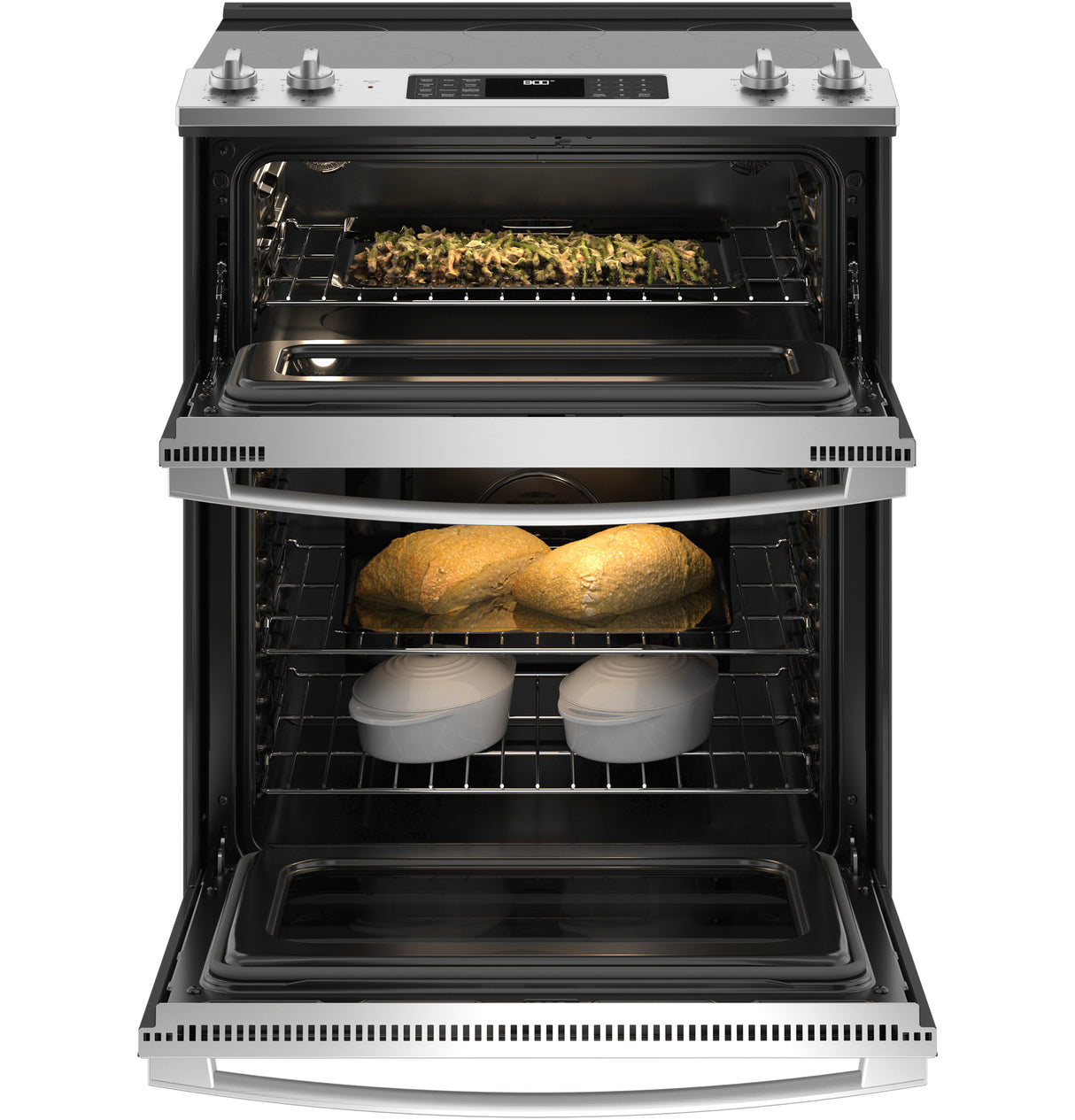 GE JSS86SPSS - 30 in. 6.6 cu. ft. Air Fry True European Convection Double Oven Slide-In Electric Range with Smoothtop Burners - Stainless Steel