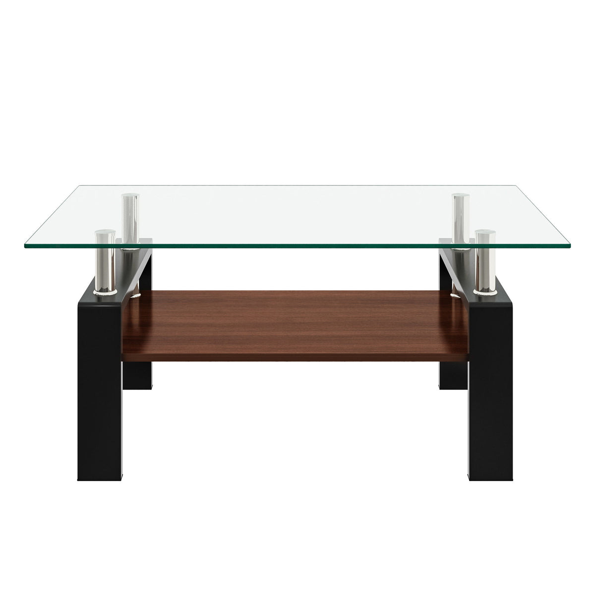 Modern Rectangular Coffee Table With Tempered Glass Top Layer, Table For Living Room - Transparent
