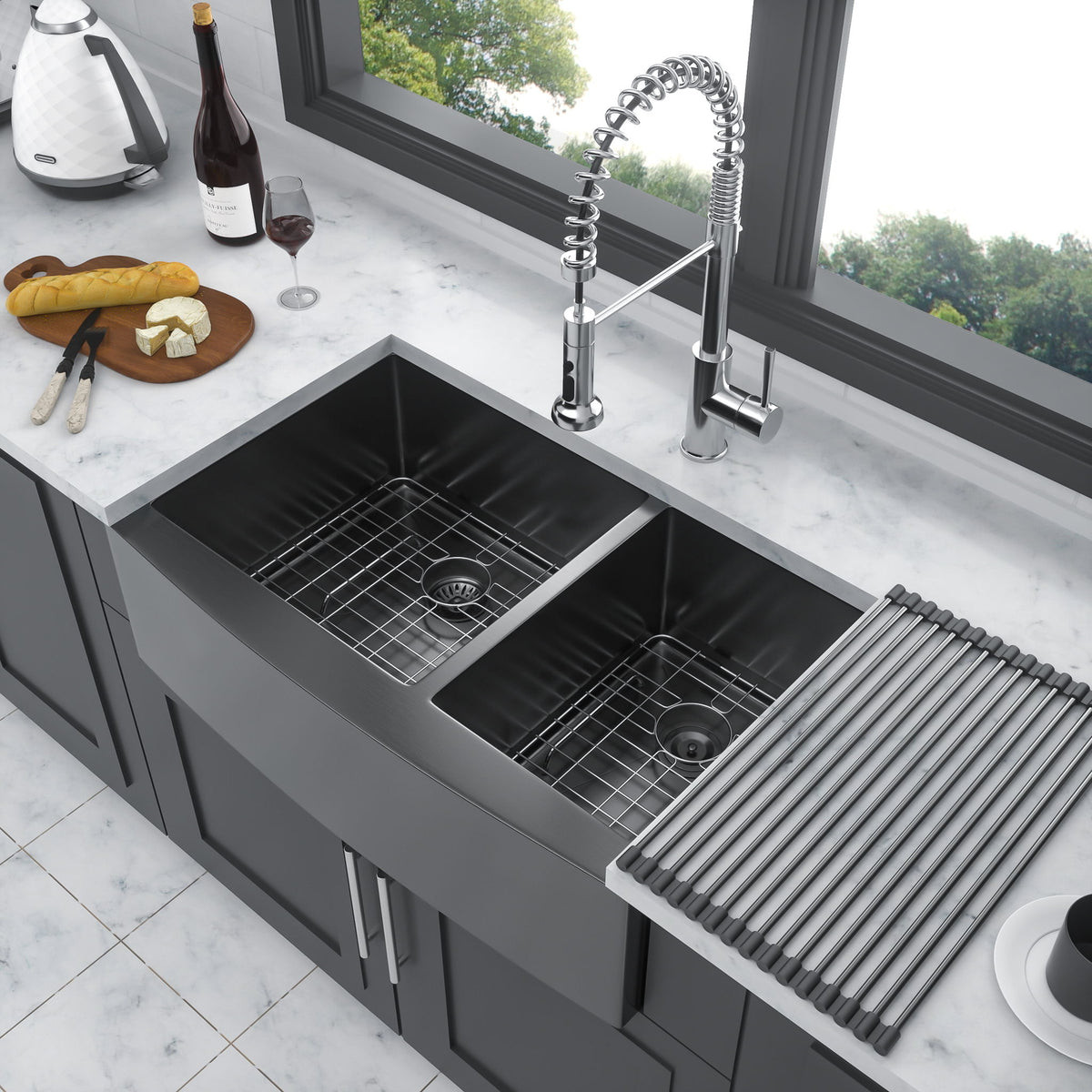 Double Bowl Farmhouse Sink, Stainless Steel Apron Front