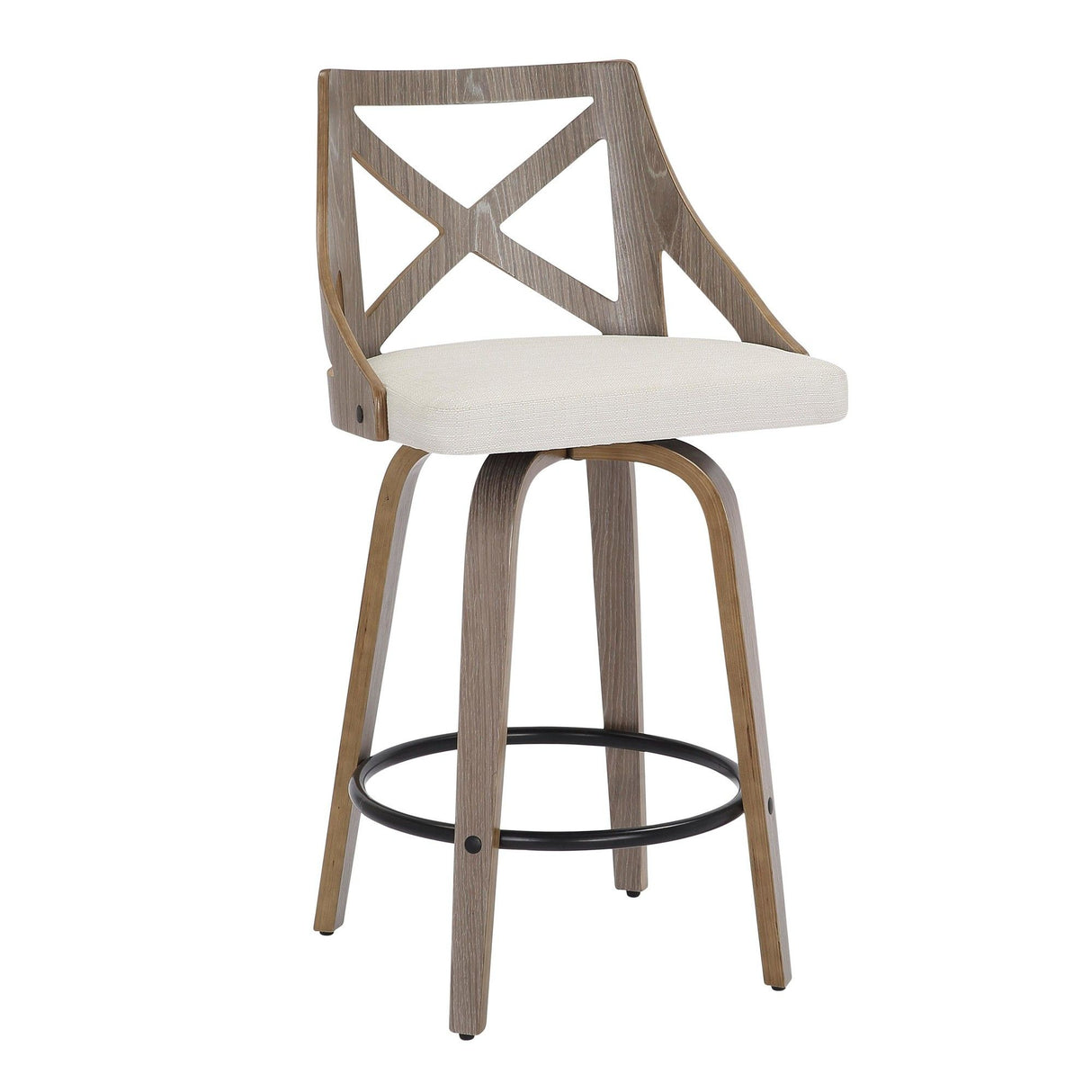 Charlotte - Farmhouse Counter Stool (Set of 2) - Light Gray Wood, Black Footrest