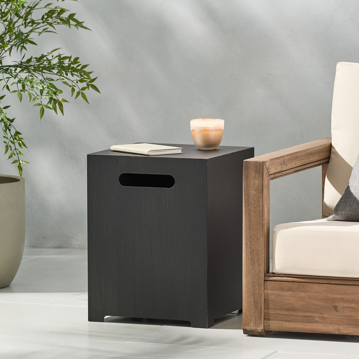 Modern Iron Tank Holder Side Table With Powder Coated Frame - Brown / Gold