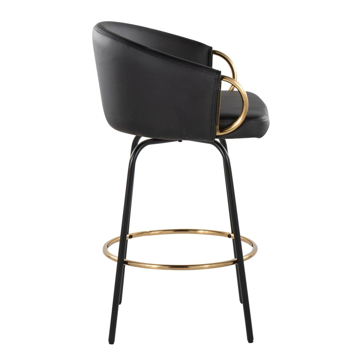 Claire - 26" Fixed-Height Counter Stool With Swivel And Round Gold Metal Footrest (Set of 2) - Black Metal