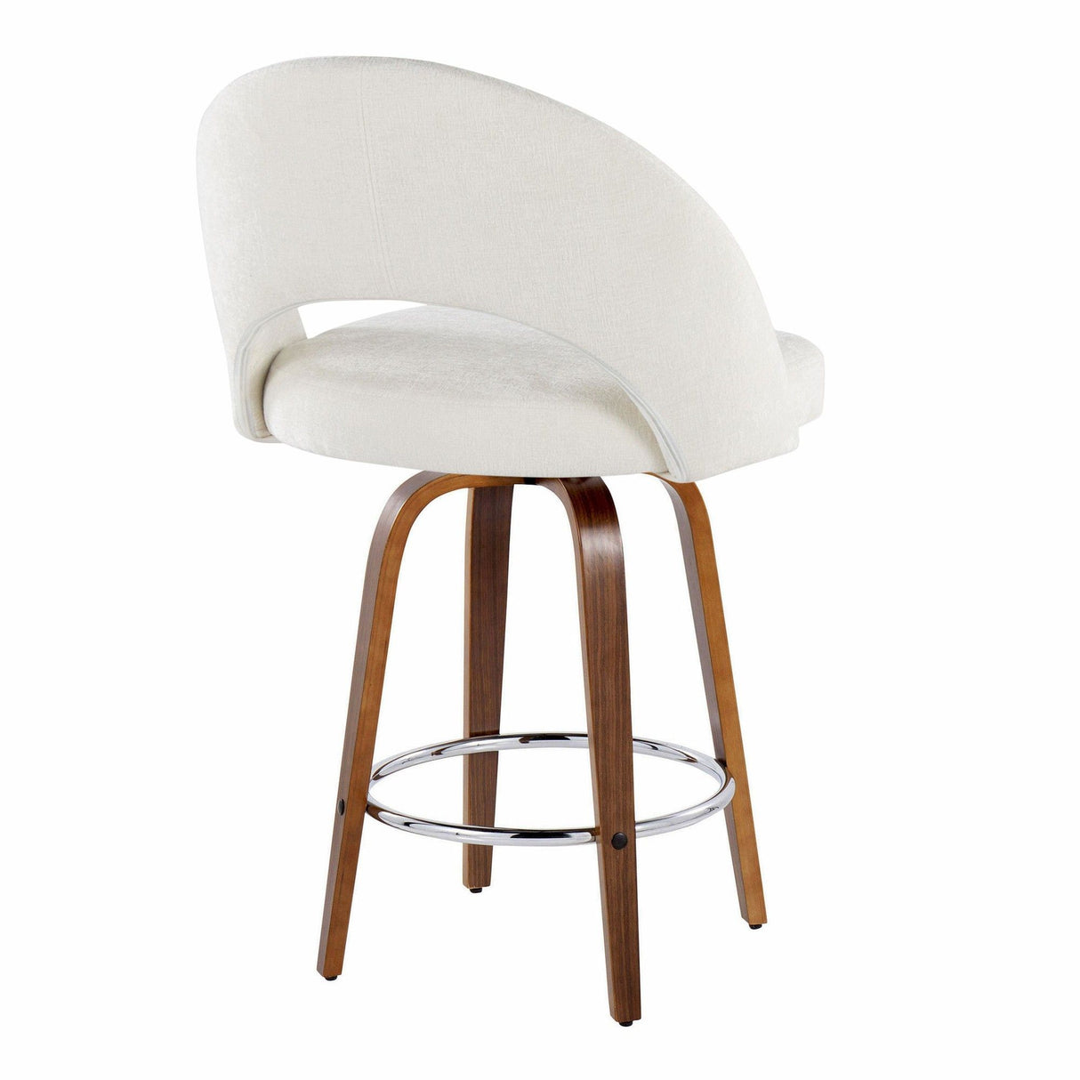 Renee - Upholstered Fixed-Height Barstool (Set of 2) - Walnut Wood, Chrome Metal