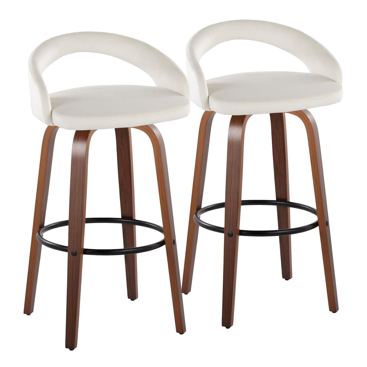 Grotto - Upholstered Fixed-Height Barstool (Set of 2) - Walnut Wood