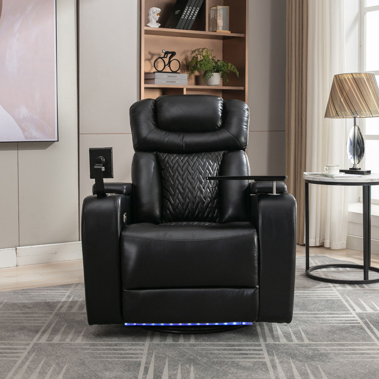 270 Degree Swivel Power Recliner With Tray Table, Phone Holder, Cup Holder, USB Port
