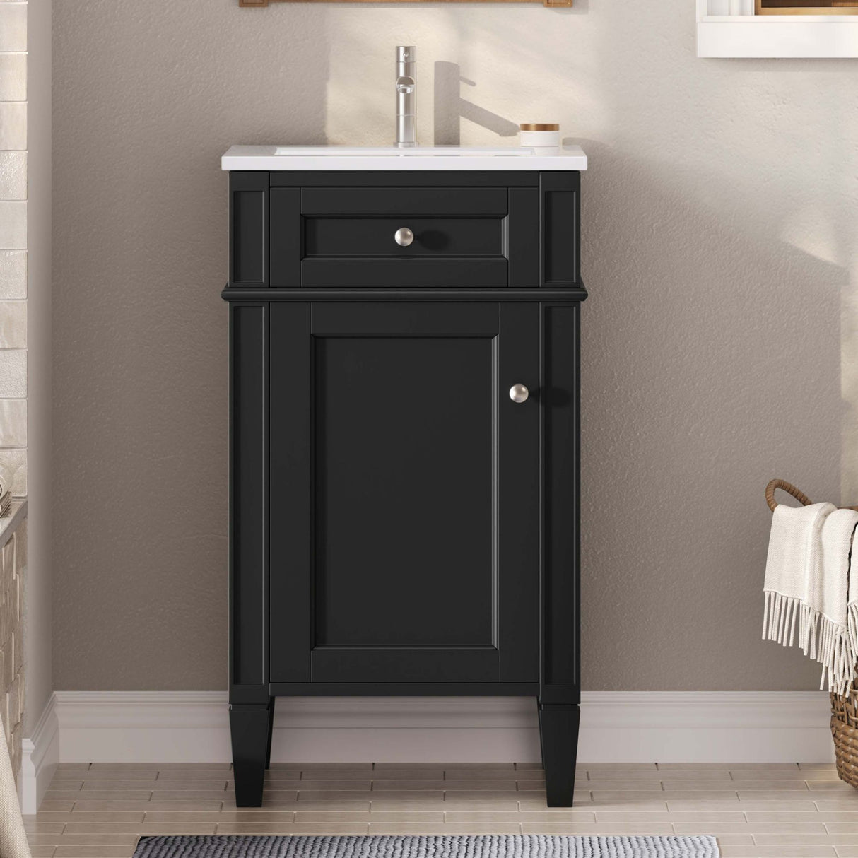 French Style Bathroom Vanity With Sink, Soft-Closing Door, Adjustable Shelf, Rectangular Design