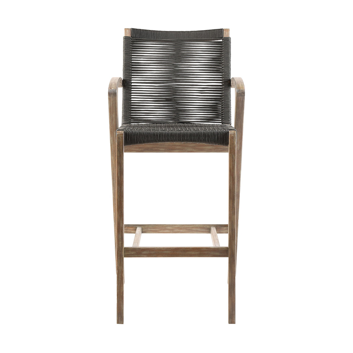 Brielle - Outdoor Light Eucalyptus Wood And Charcoal Rope Bar Height Stool Set