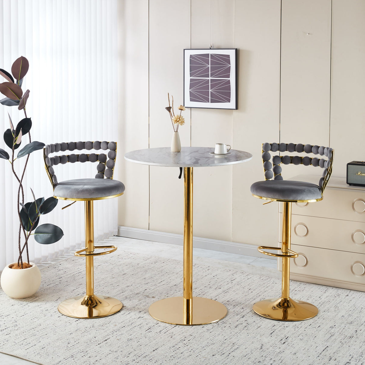 Modern Bar Chair With Iron Tube Legs, Soft Cushions And Comfortable Backrest (Set of 2)