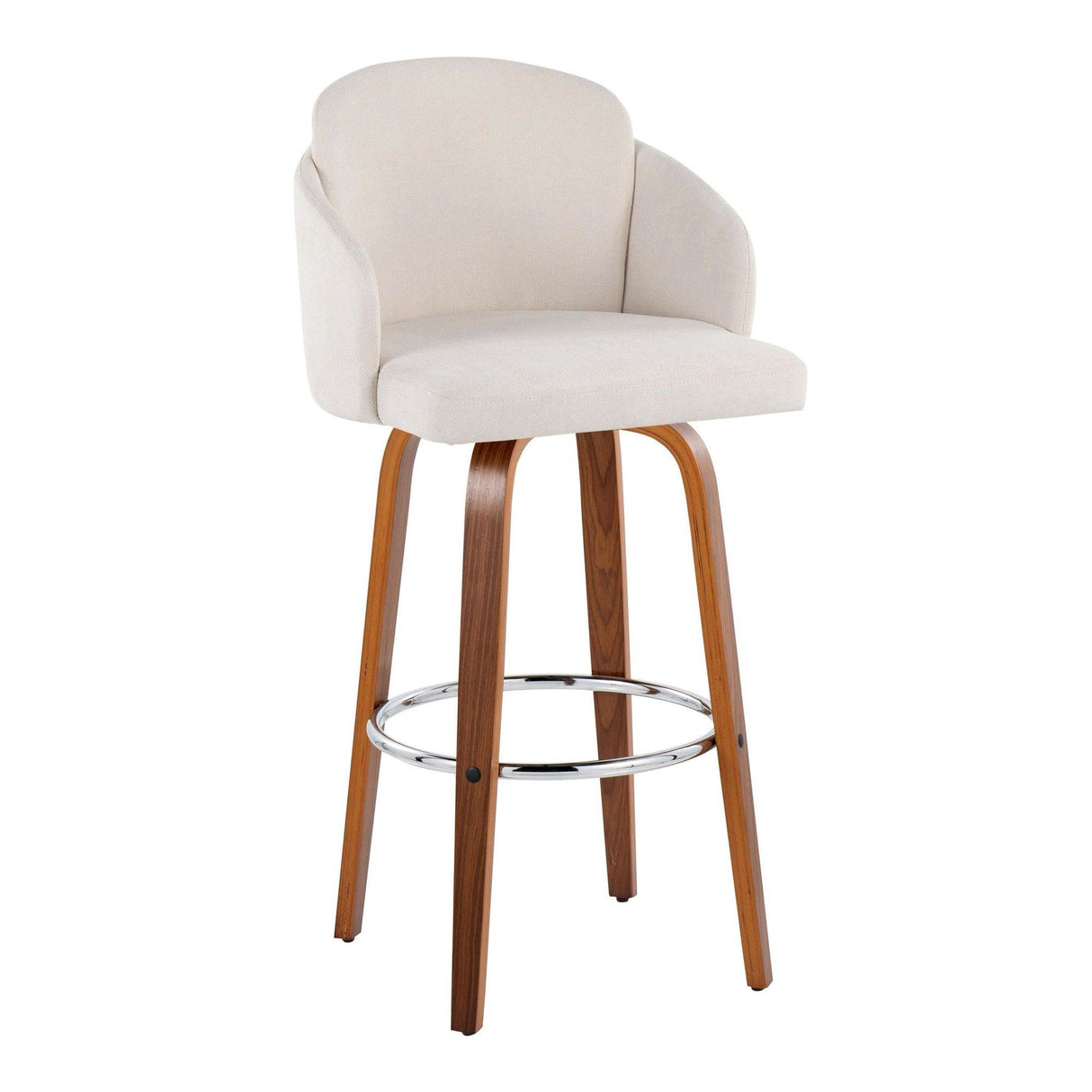 Dahlia - Contemporary Fixed-Height Barstool (Set of 2) - Walnut Wood, Chrome Footrest