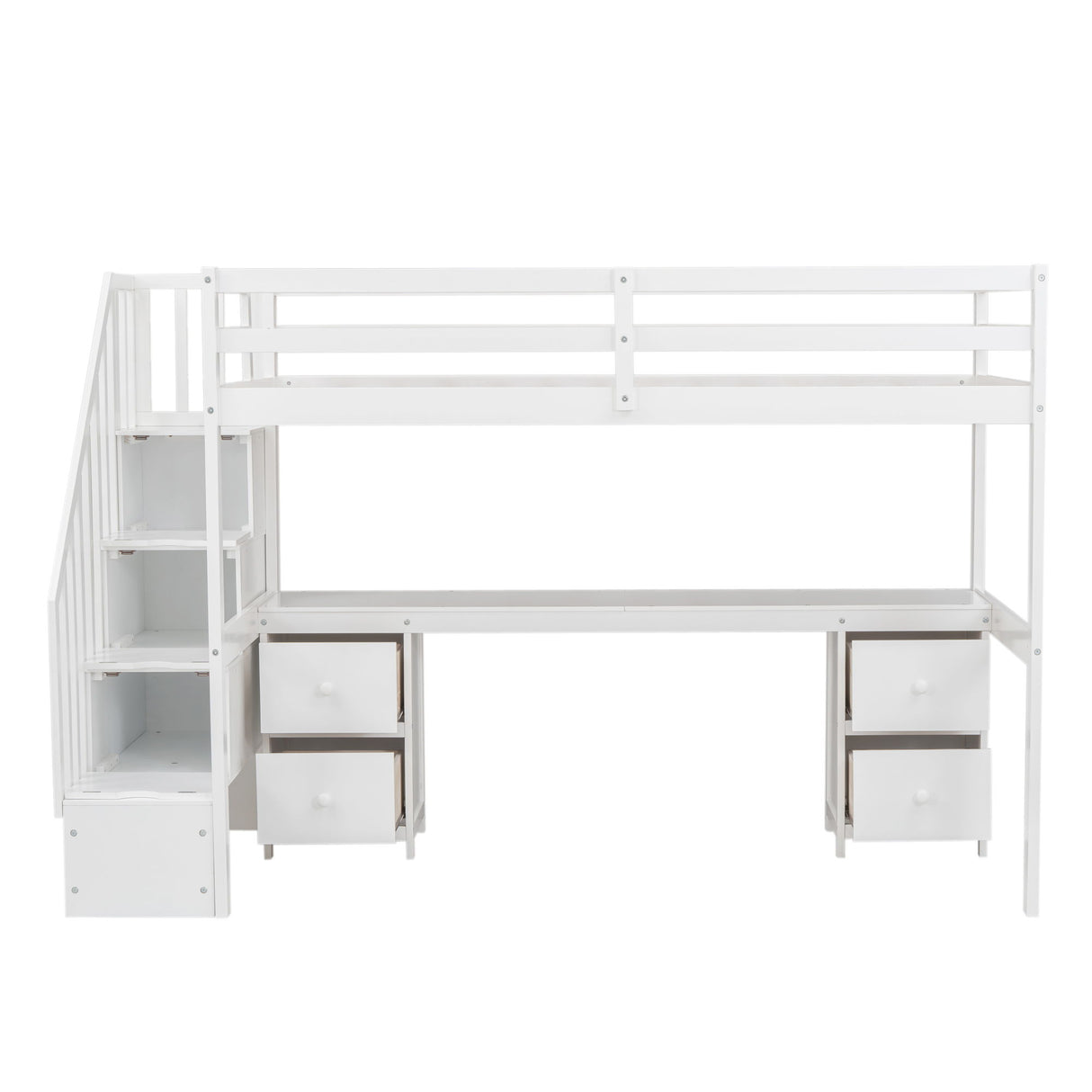 Loft Bed Frame With Built In Desk And Double Storage Drawers