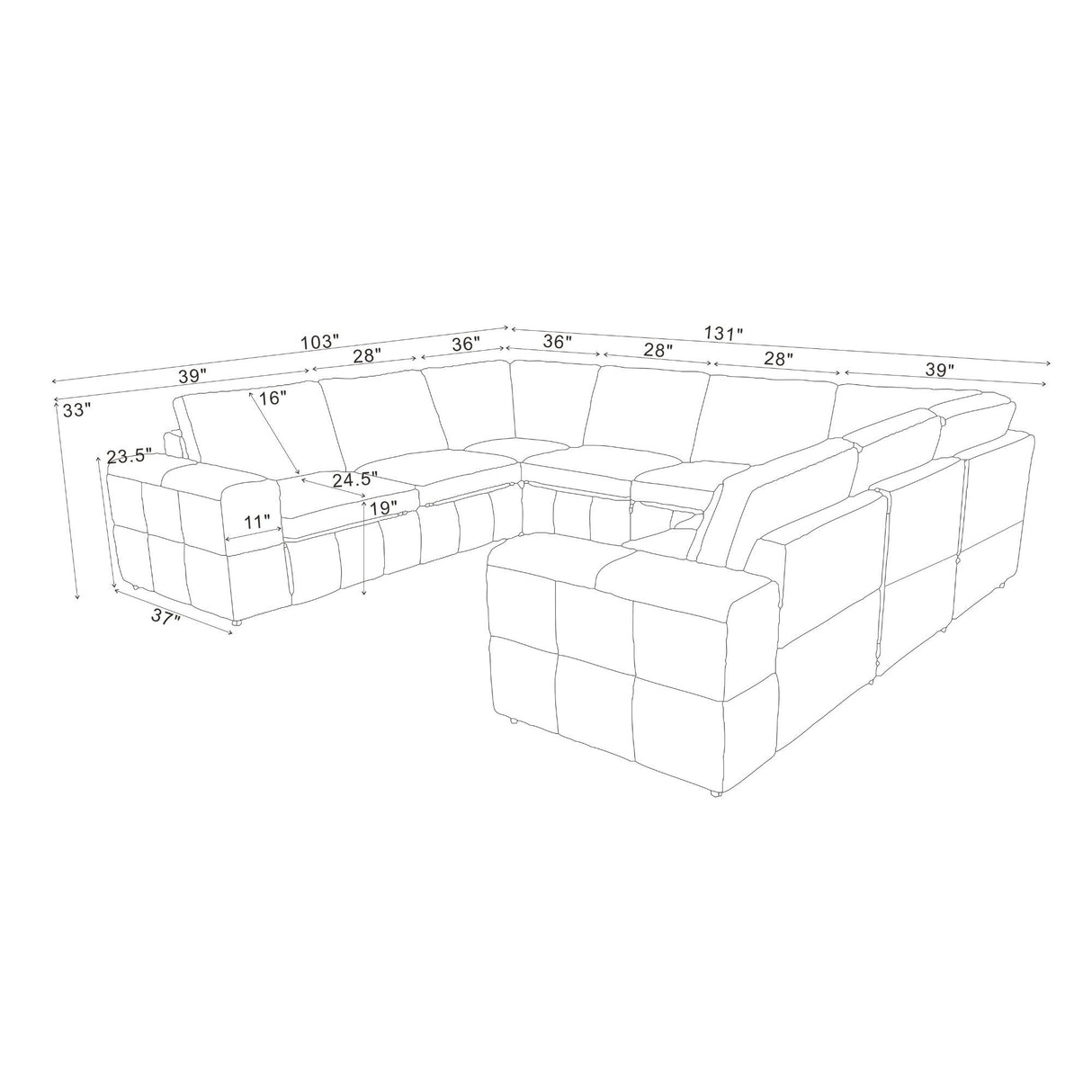 Modern Sectional Sofa With Large Square Arms