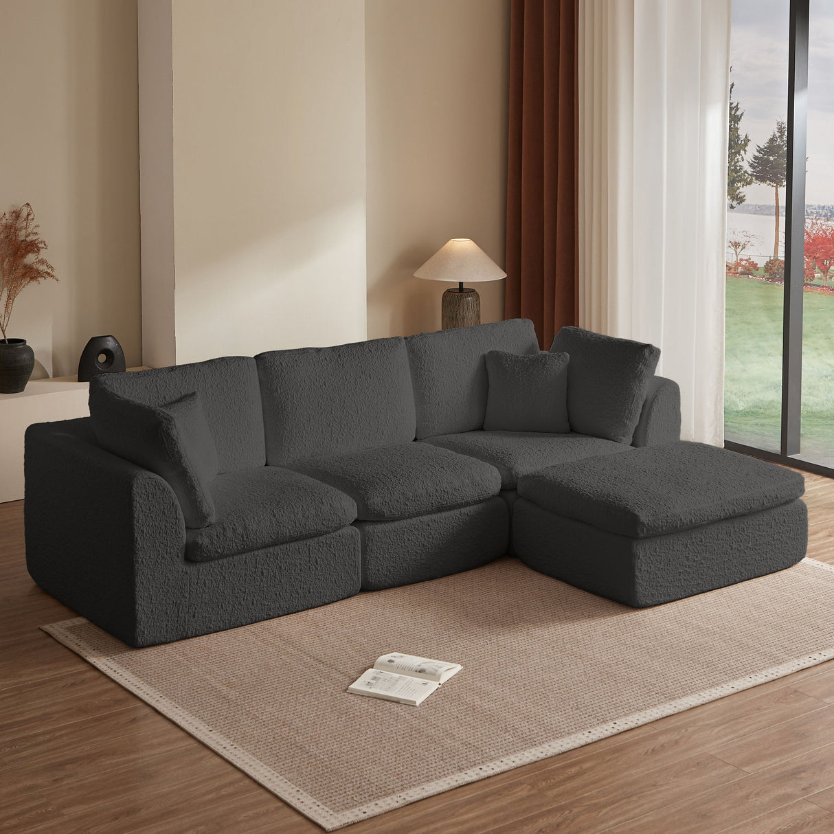Cloud Sectional Couch, Convertible With Ottoman, 3 Seater Modular Design
