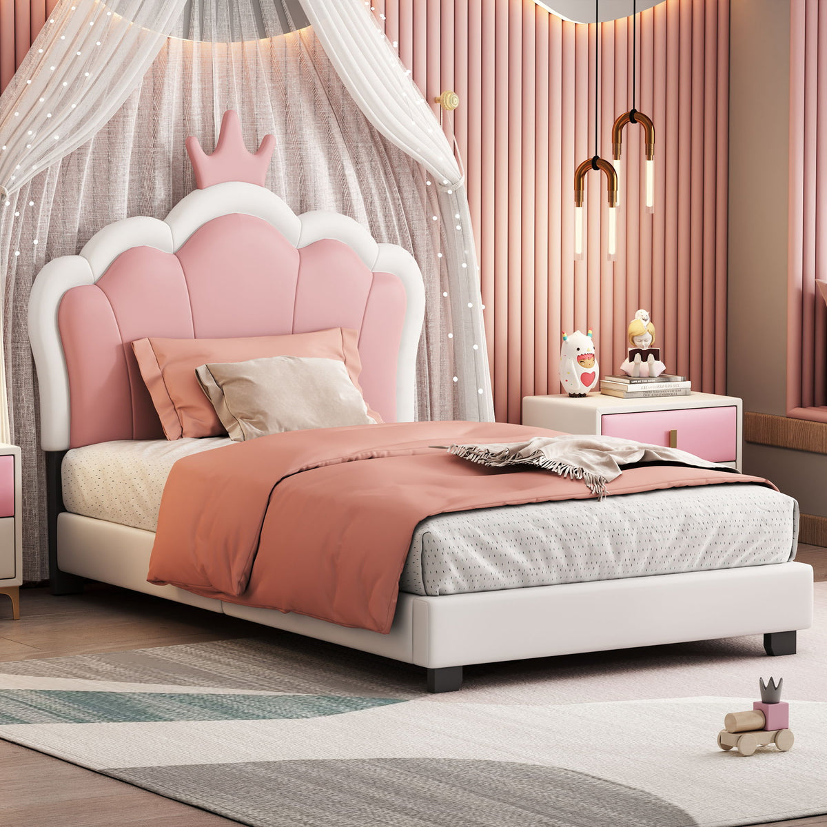 Upholstered Princess Platform Bed With Crown Headboard