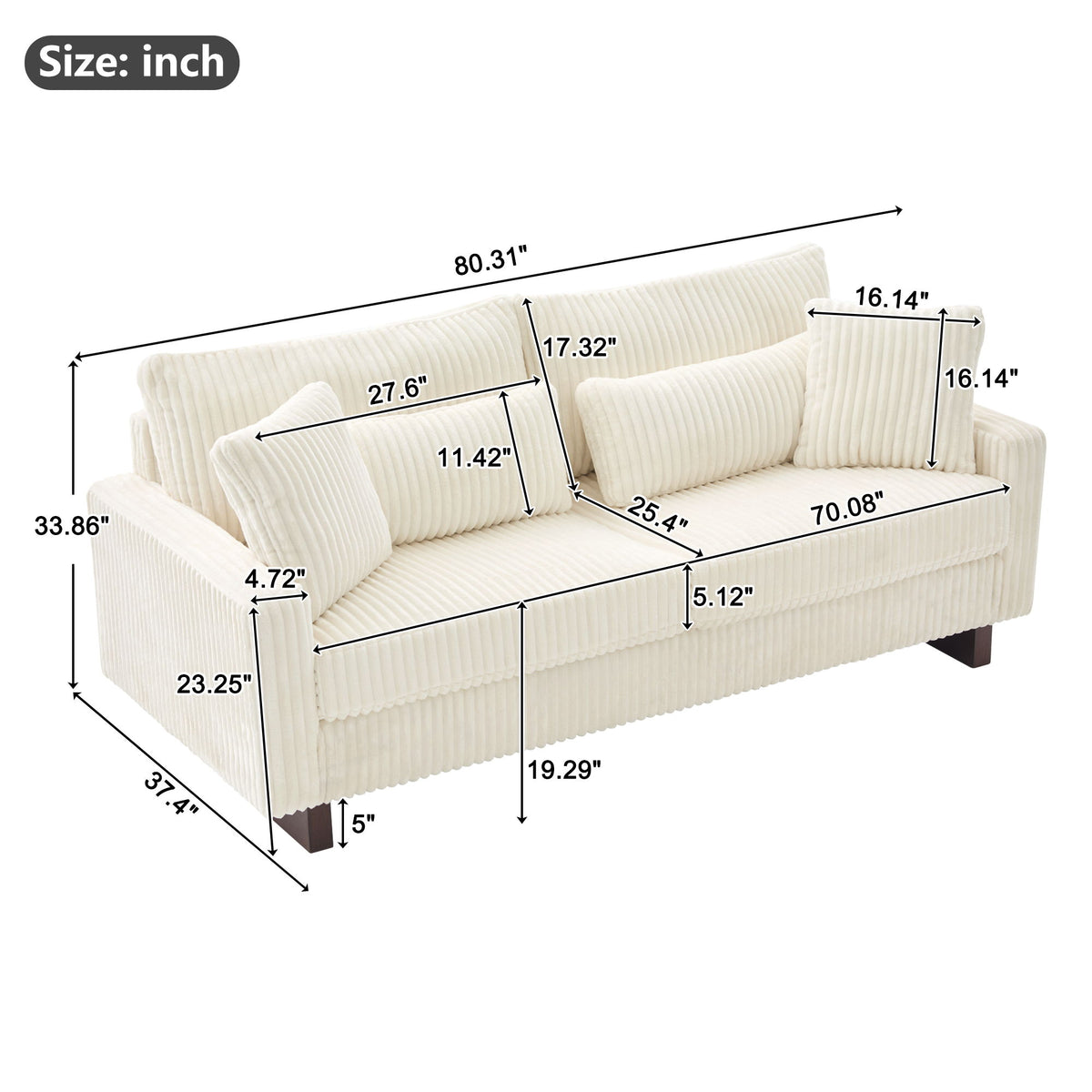 Modern Loveseat Sofa With 4 Pillows
