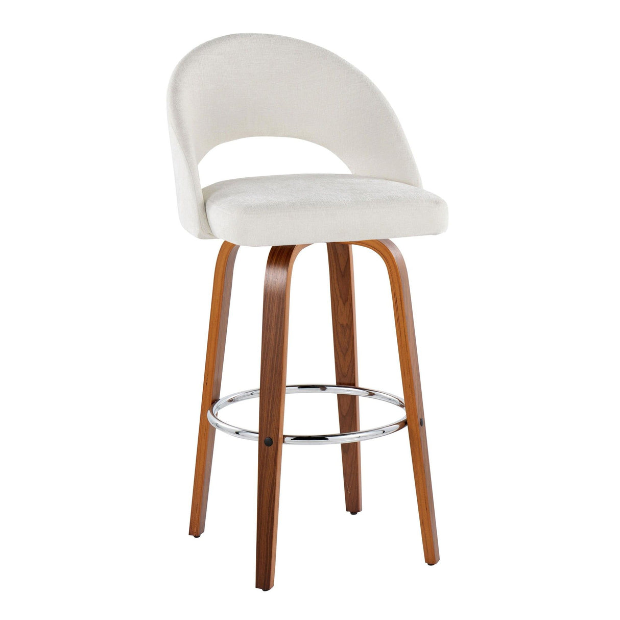 Renee - Upholstered Fixed-Height Barstool (Set of 2) - Walnut Wood, Chrome Metal