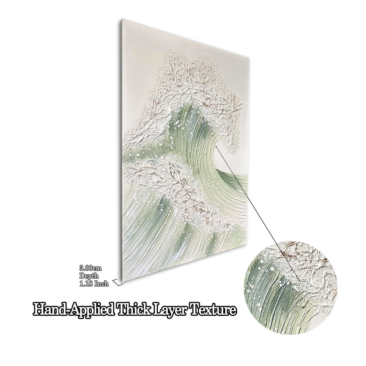 Ocean Wave Wall Art, Textured Canvas Painting With Accents (Set of 2) - Sage Green+Gold