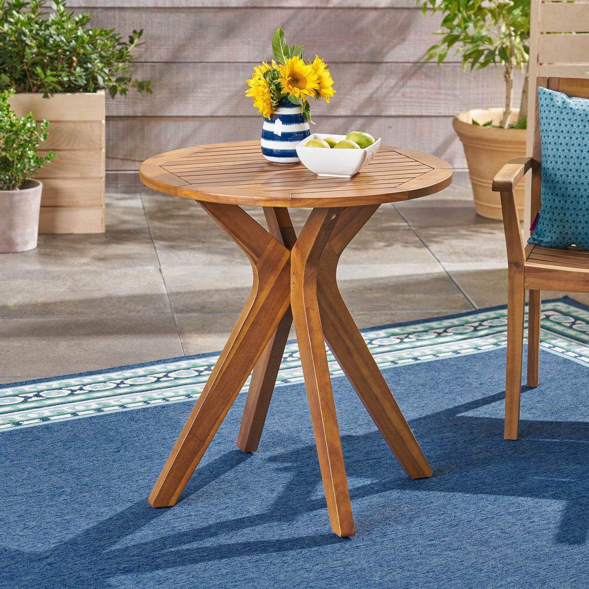 Stamford - Outdoor Bistro Table Acacia Wood X - Base - Teak