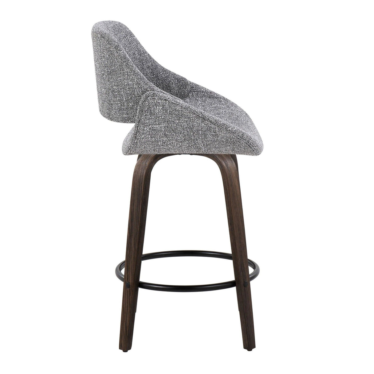 Fabrizzi - 26" Fixed-Height Counter Stool With Swivel And Round Black Metal Footrest (Set of 2) - Walnut Glazed Wood