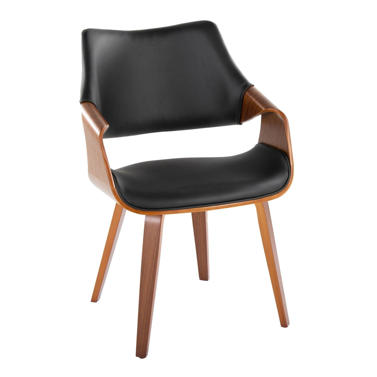 Curvo - Highback Chair (Set of 2) - Walnut Wood, Black Faux Leather