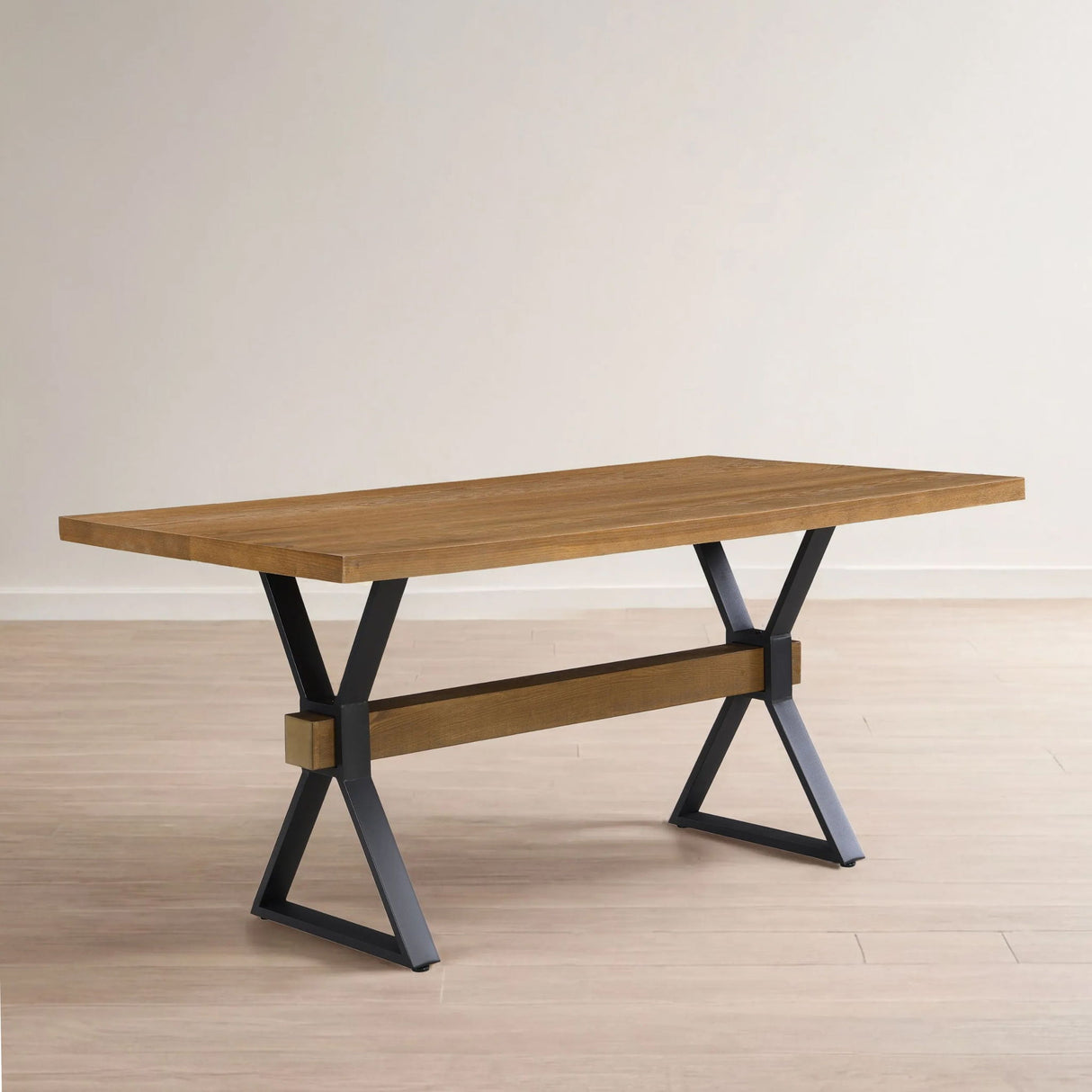 Farmhouse Style X Shaped Legs Dining Table With Moulded Details - Brown