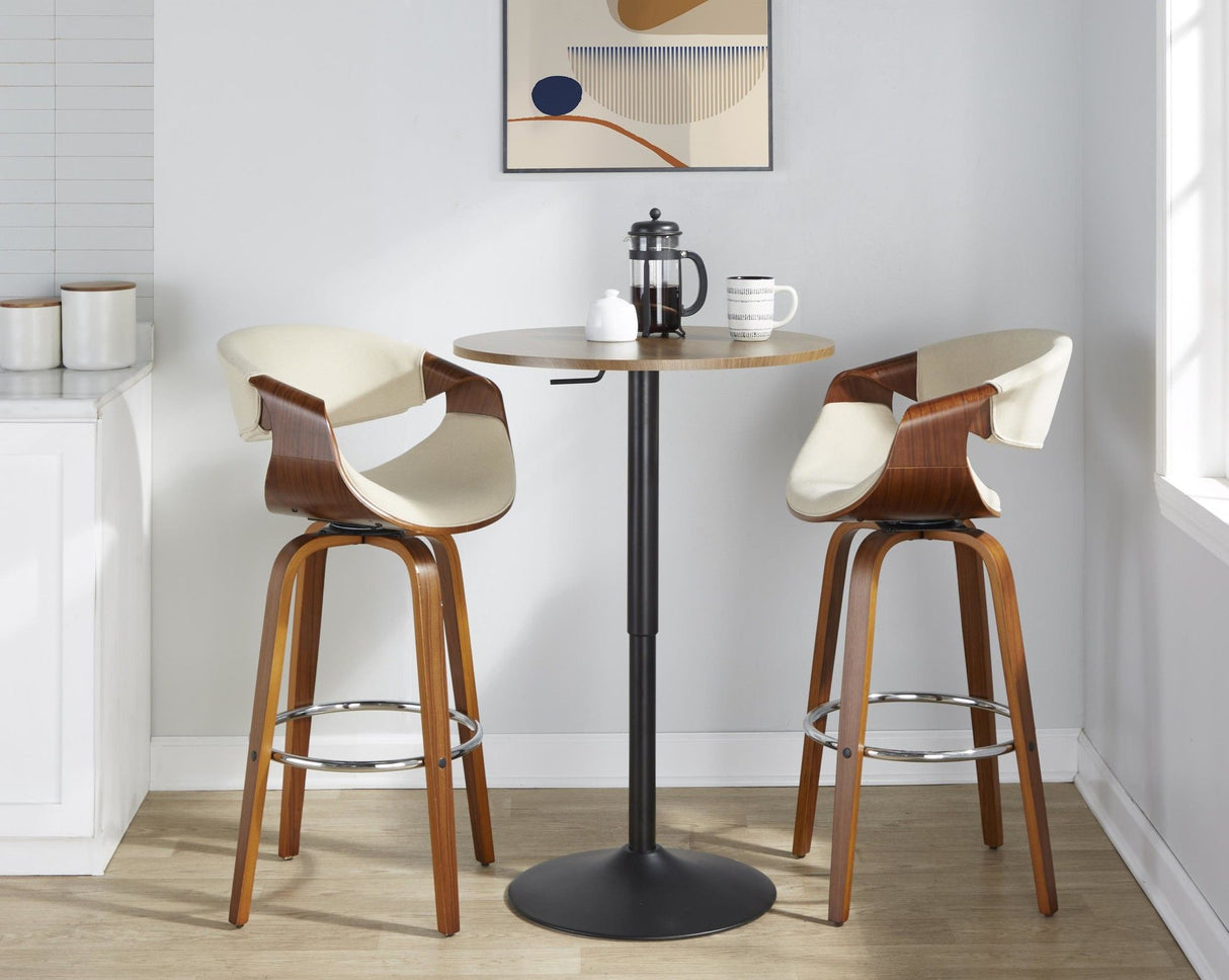 Elia - Adjustable Bar Table - Black Metal And Walnut Wood Top