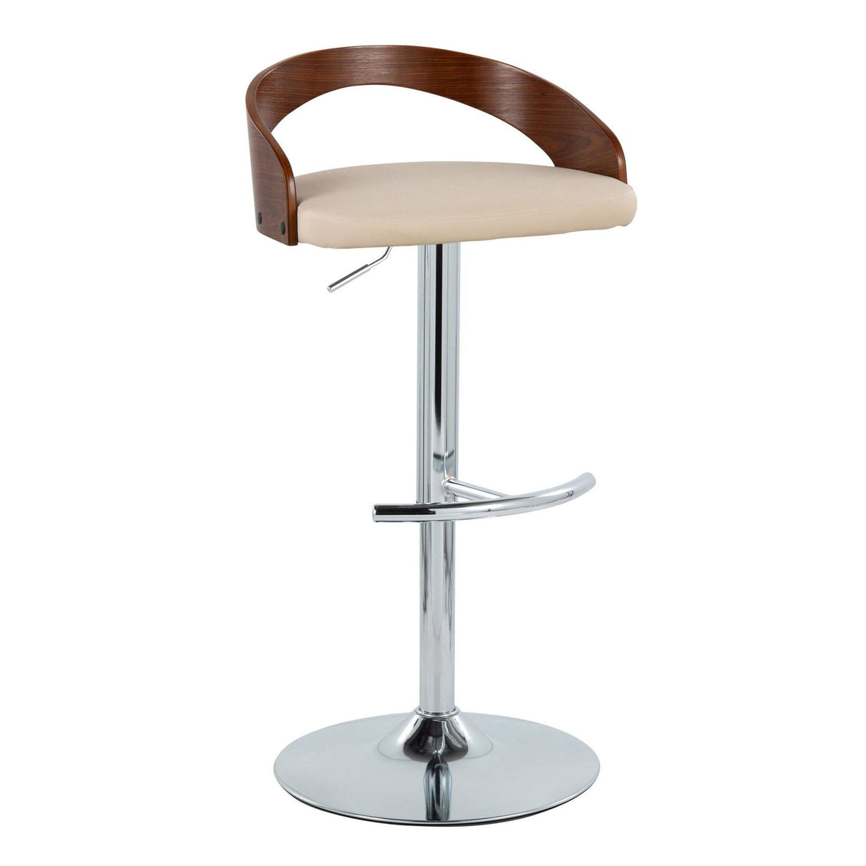 Grotto - Adjustable Barstool - Chrome Metal, Walnut Wood