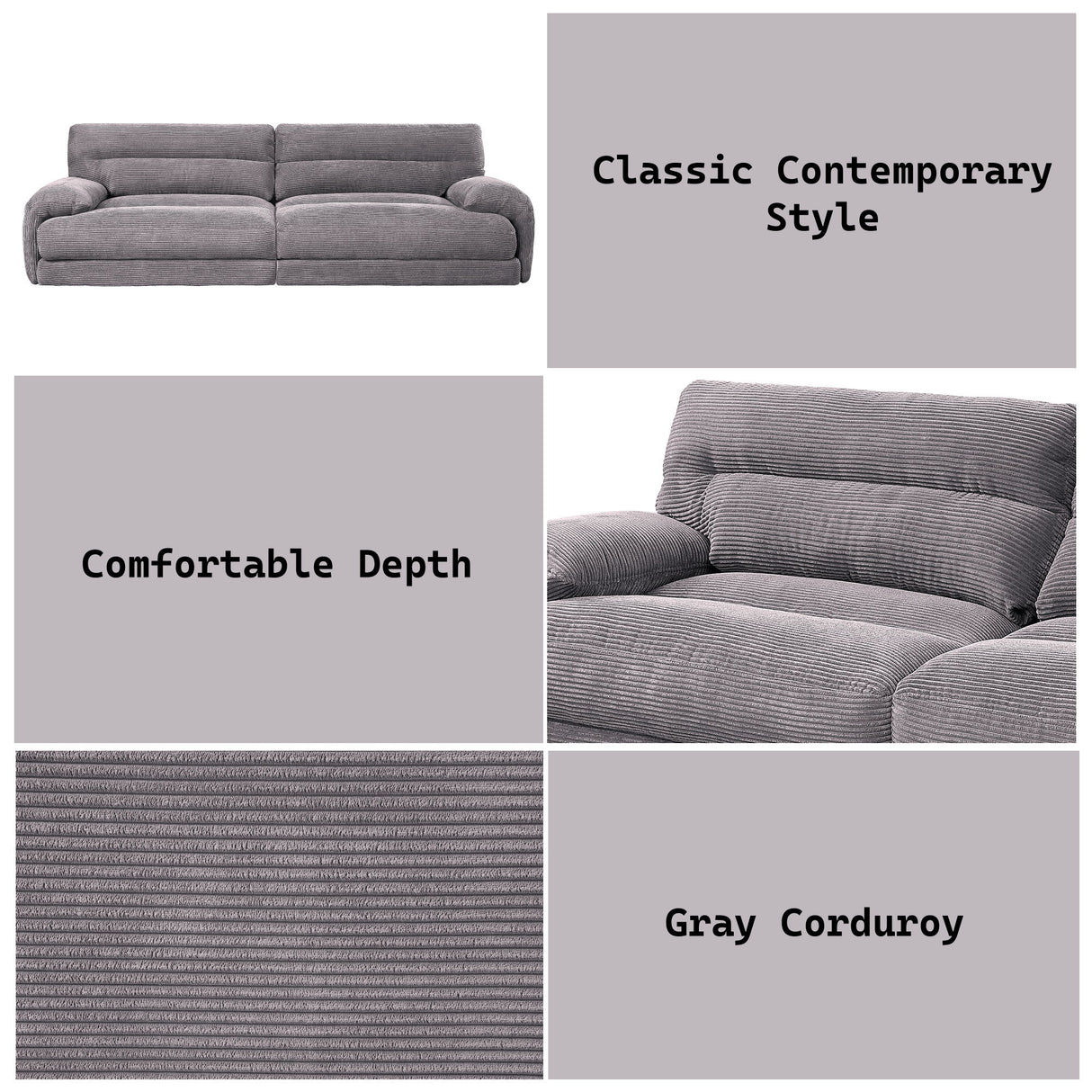 Cadenza - Corduroy Sofa - Gray