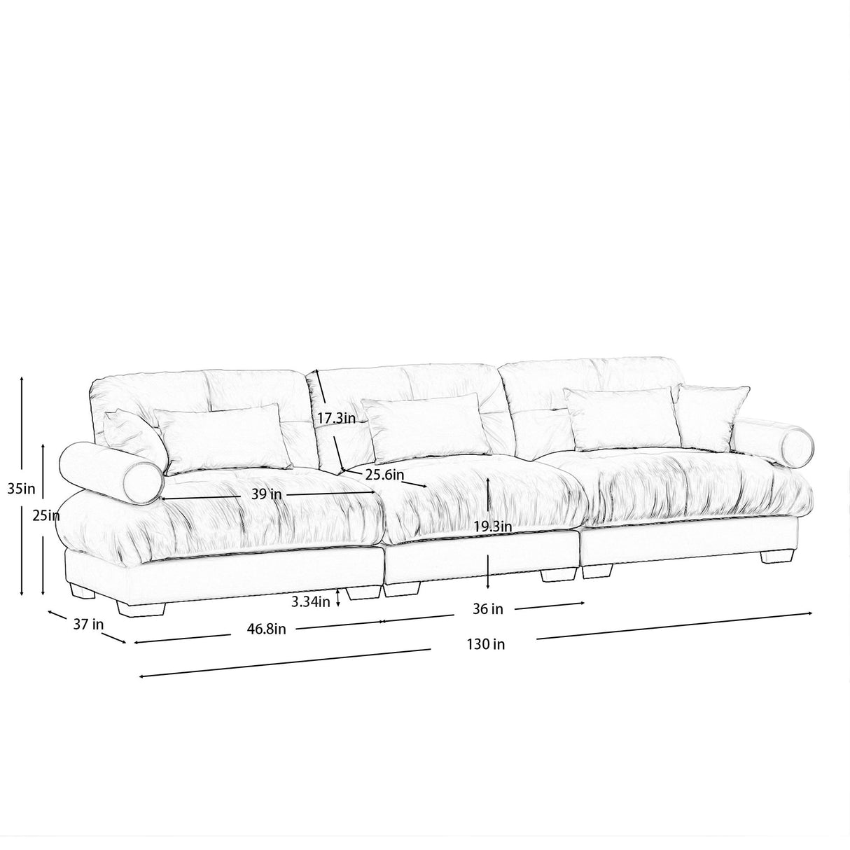 Modern Velvet Sofa With Bolstered Armrests And Pillows
