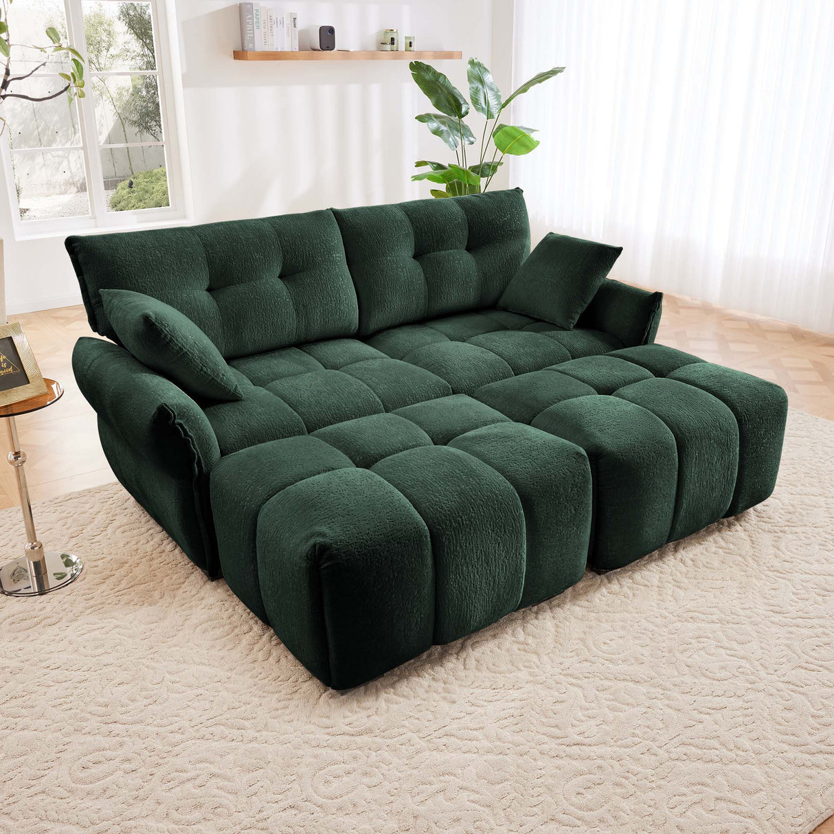 Sofa Set With Ottoman And Pillows, Textured, High Resilience Cushions