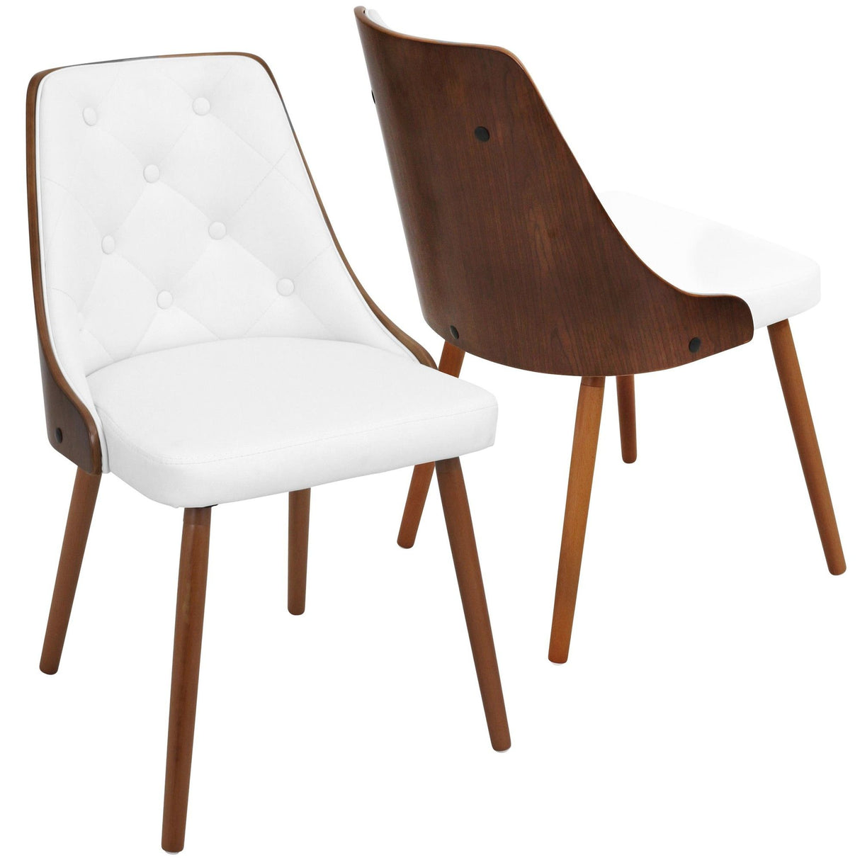 Gianna - Mid-Century Modern Dining / Accent Chair - Walnut With White Faux Leather