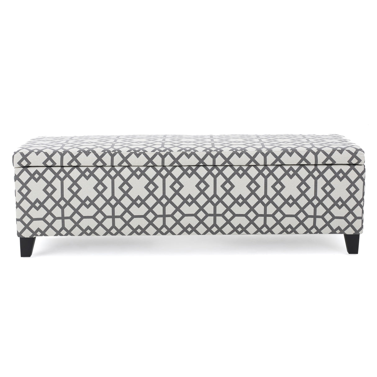 Quotient - Upholstered Storage Ottoman With Tapered Block Feet - Gray / White