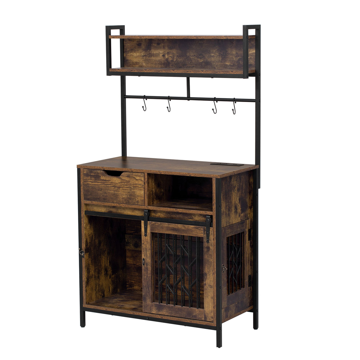 Furniture Style 2 In 1 Pet Friendly Dog Crate Composite Desk Hutch - Rustic Brown