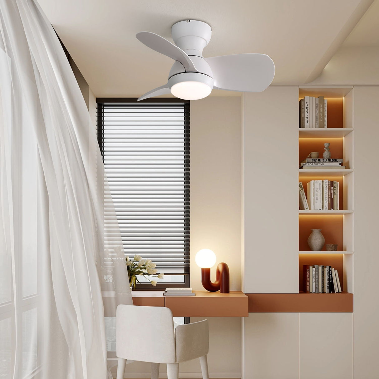 23" Bedroom Ceiling Fan With 3 Color Dimmable 3 ABS Blades Remote Control Dc Motor With 18W Led Light