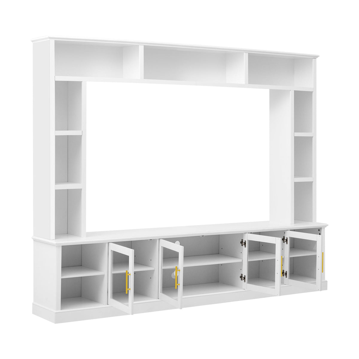 Entertainment Center With Bookshelves, TV Console Unit For Living Room, Holds TVs Up To 80" - White