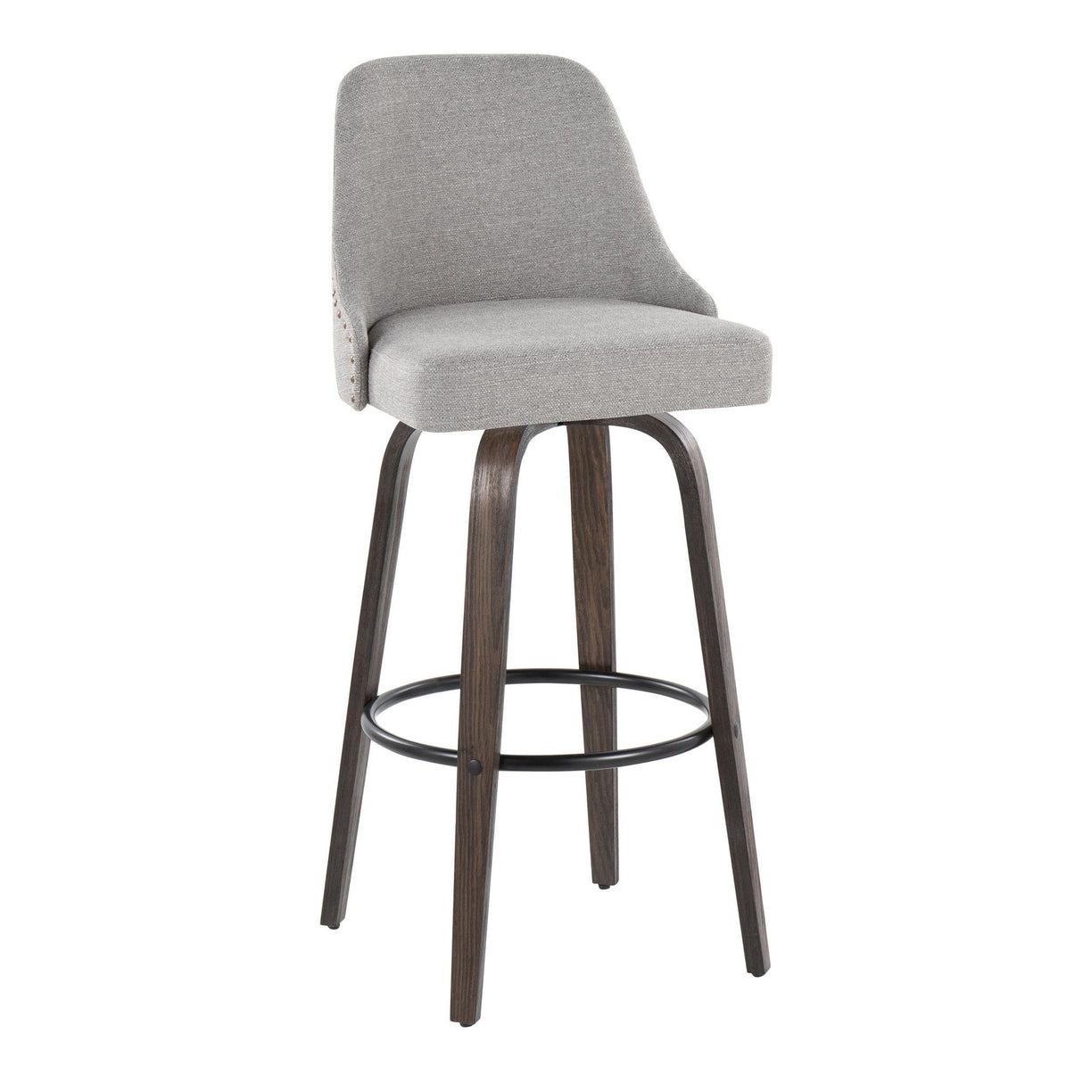 Marcel - 30" Fixed-Height Barstool With Swivel And Round Black Metal Footrest (Set of 2) - Walnut Glazed Wood