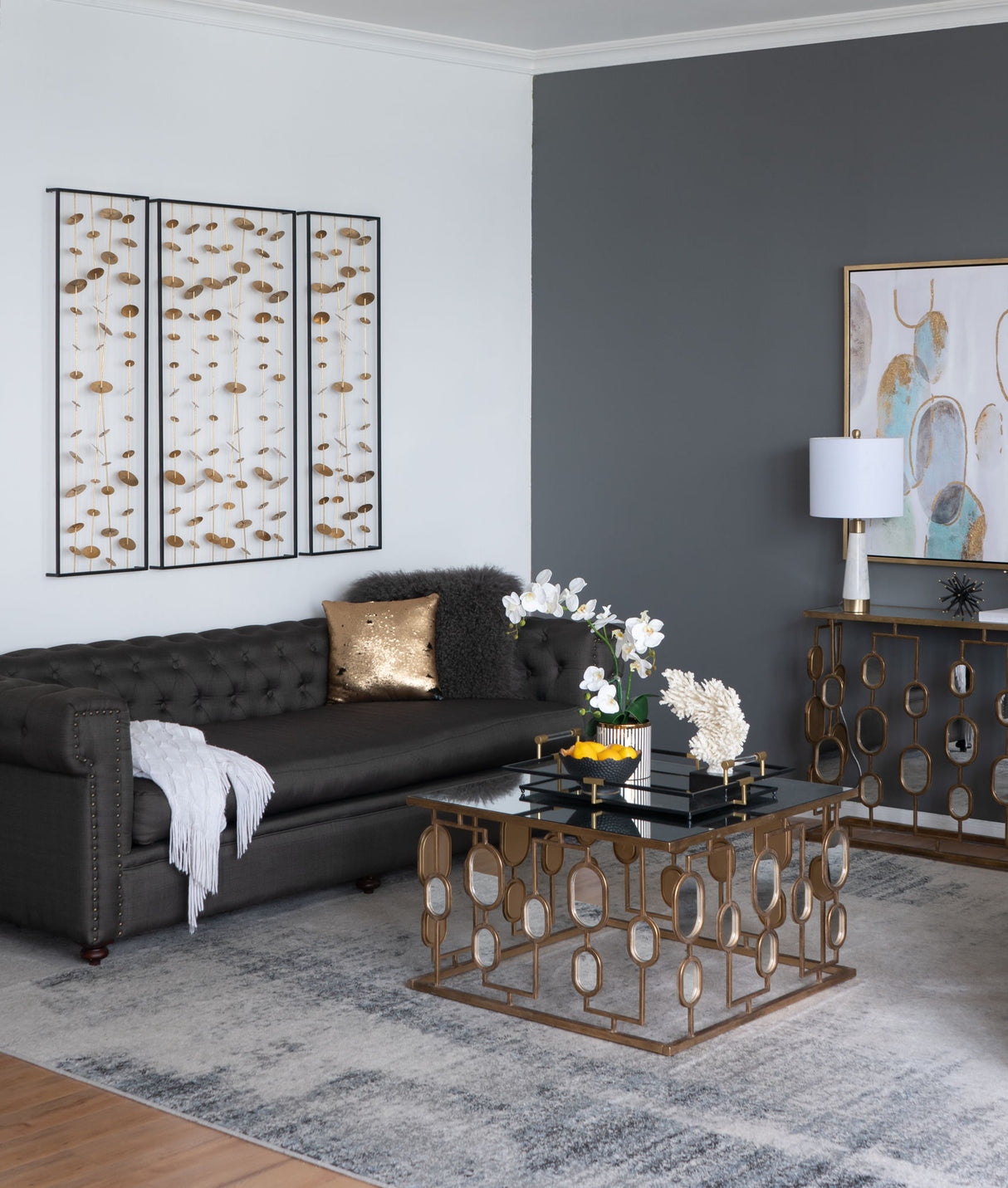 Metal Decorative Wall Art With Frame, Wall Decor For Living Room (Set of 3) - Gold