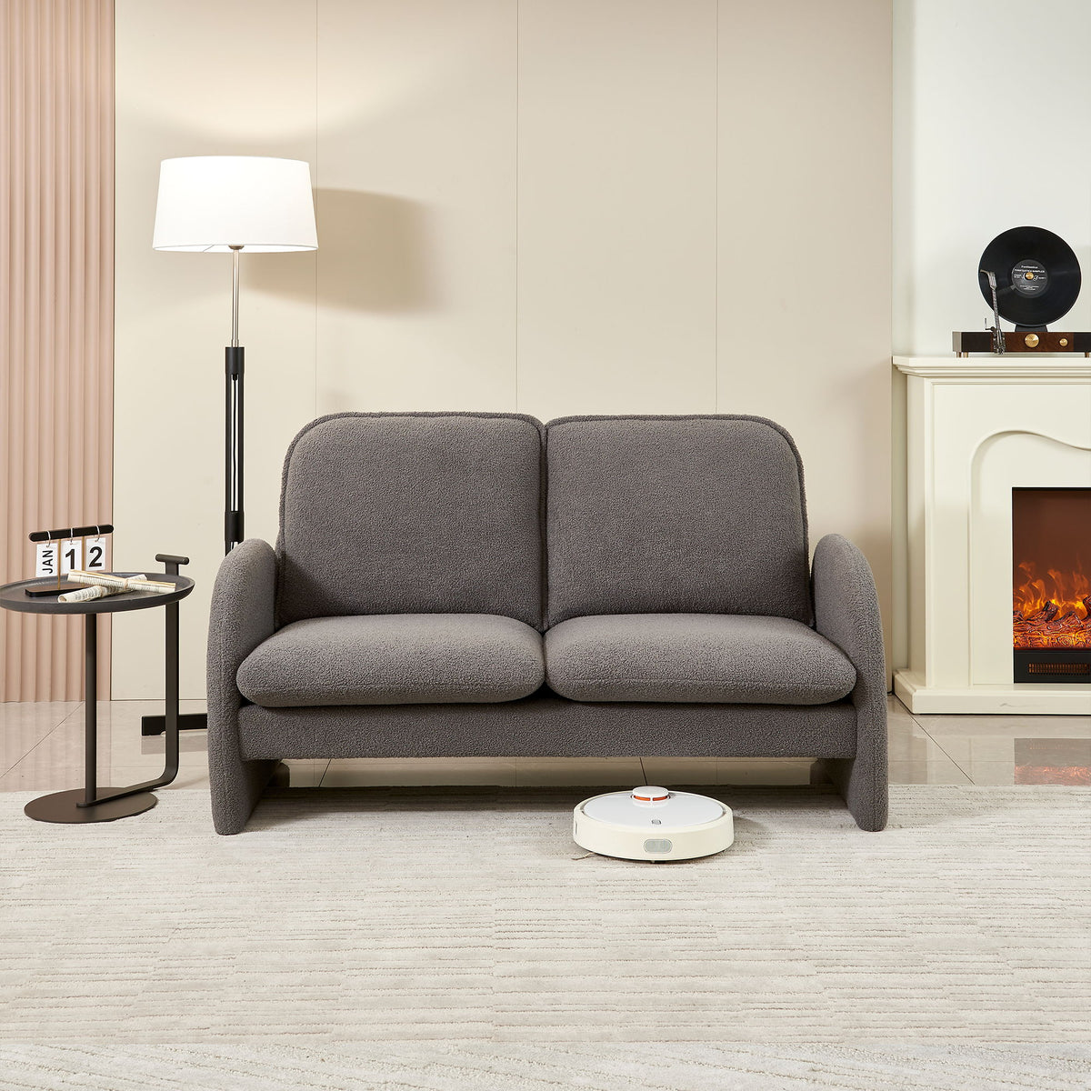 Loveseat Sofa Small Couch For Living Room, Sherpa Fabric Upholstered Loveseat Sofa Couch, Small Loveseat Sofa For Apartment, Bedroom - Gray