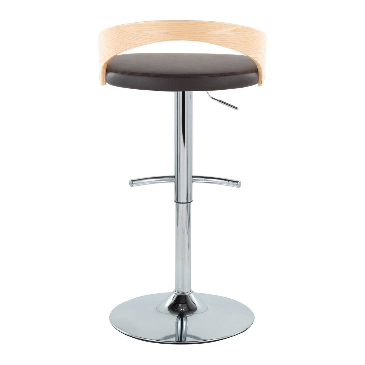 Grotto - Adjustable Barstool - Chrome Metal, Natural Wood