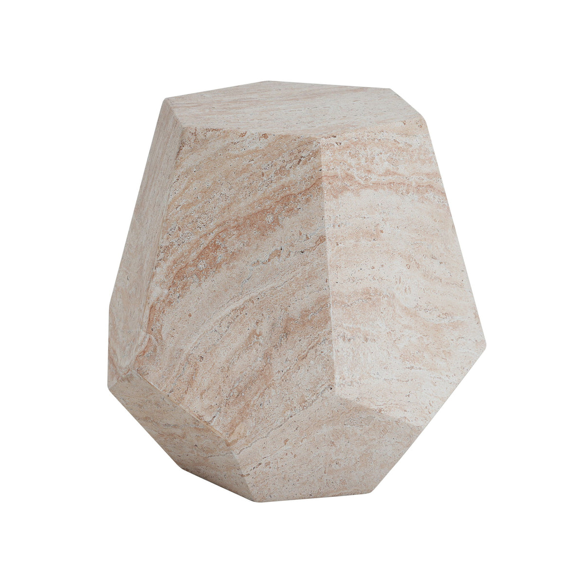 Outdoor / Indoor Lightweight Concrete Side Table, Hexagonal Round Travertine Accent Table - Beige