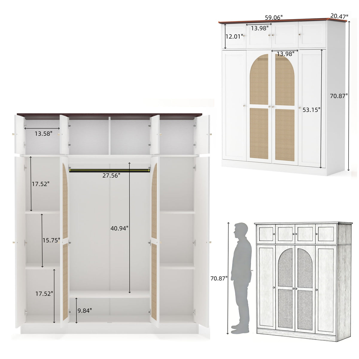 8 Door Armoire Wardrobe With Adjustable Shelves And Hanging Rod