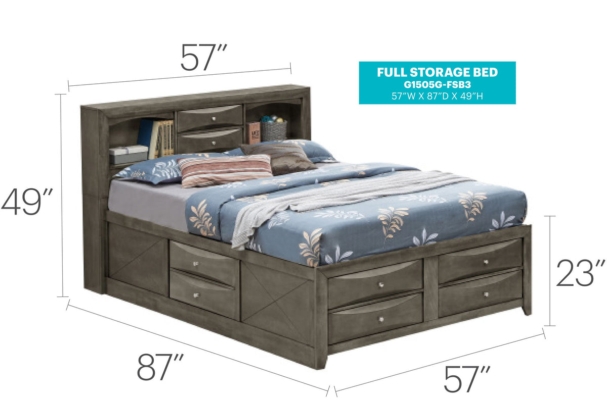Modern Design Storage Bed With Bookcase Headboard
