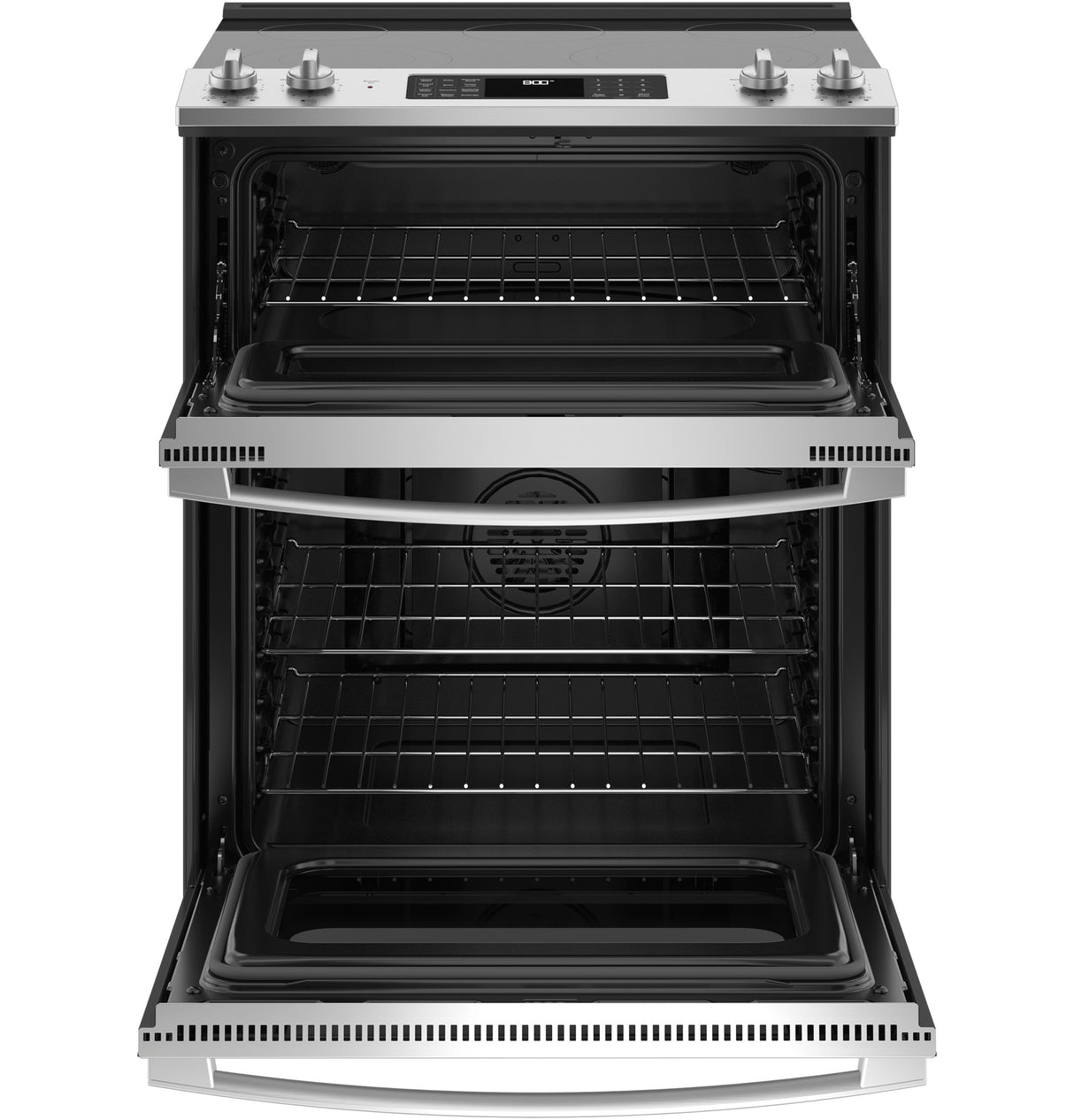 GE JSS86SPSS - 30 in. 6.6 cu. ft. Air Fry True European Convection Double Oven Slide-In Electric Range with Smoothtop Burners - Stainless Steel