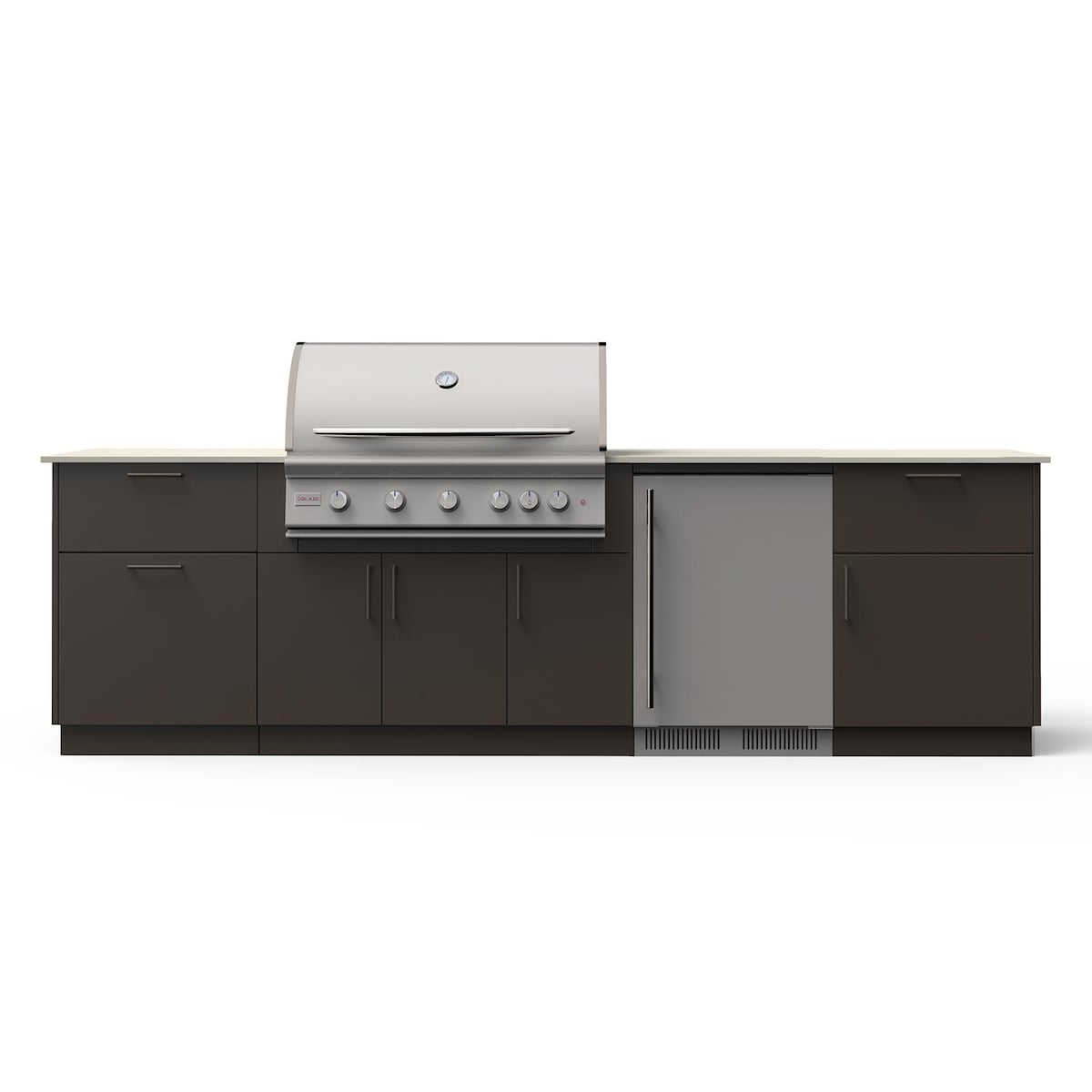 Blaze Morning Glow 10-Ft Outdoor Kitchen Island w/ 40-Inch LTE+ Propane Grill, Fridge in Architectural Bronze w/ Aeris Countertop