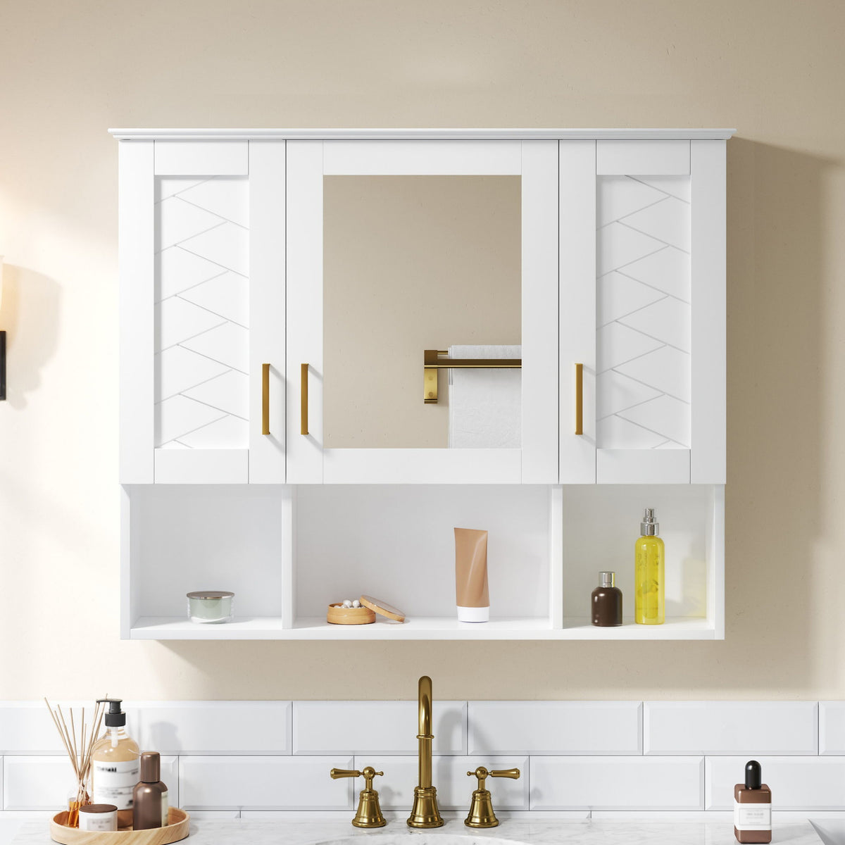 Modern Wall Mounted Medicine Cabinet With Adjustable Shelves, Soft Close Doors, High Define Mirror
