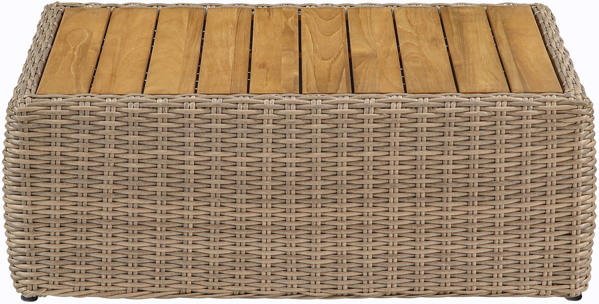 Seacrest - Teak Wood And Wicker Outdoor Patio Coffee Table