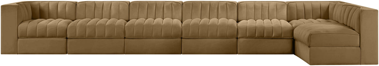 Rummi - Velvet Performance Fabric Upholstered 7 Piece Modular Sectional, L-Shaped (Right)