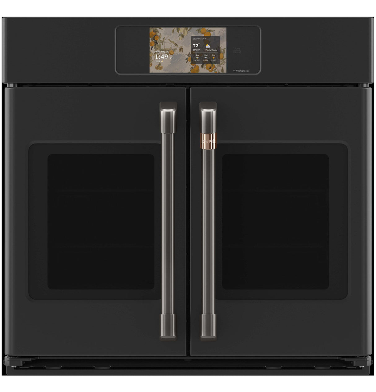 Café CTS90FP3ZD1 French-Door Single Wall Oven Matte Black - angled view