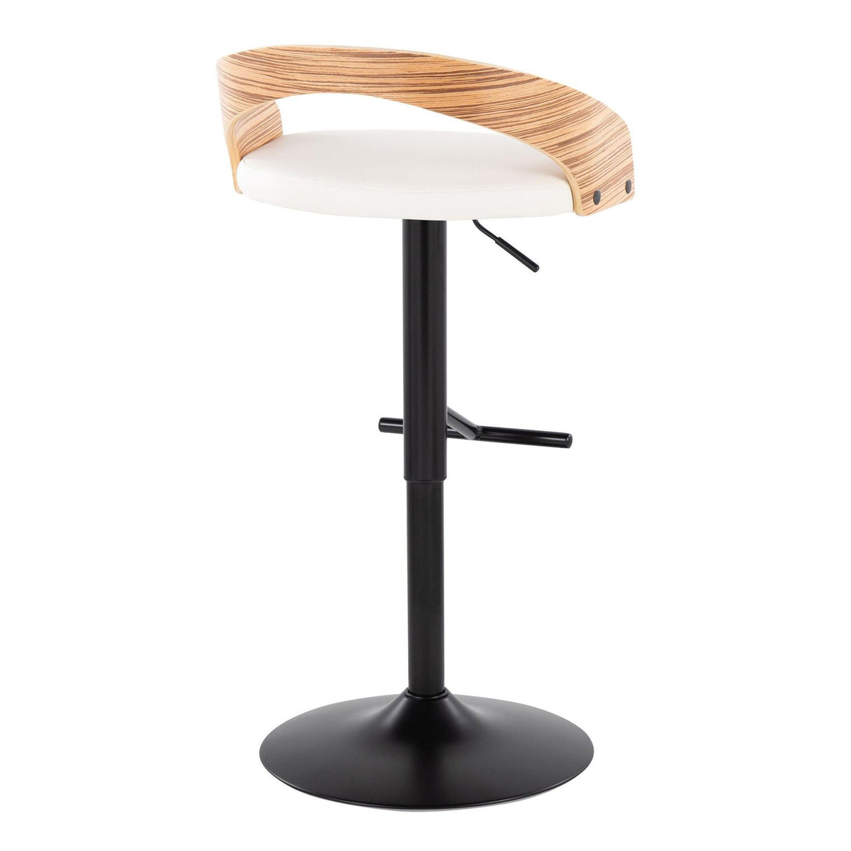 Grotto - Adjustable Barstool (Set of 2) - White Faux Leather And Zebra Wood