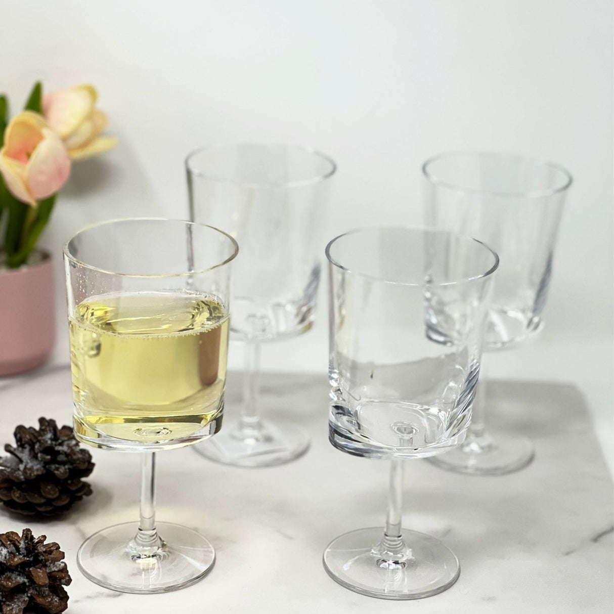 Halo - Leadingware Oval Plastic Wine Glasses (Set of 4) Unbreakable Bpa Free Acrylic, 12Oz - Clear