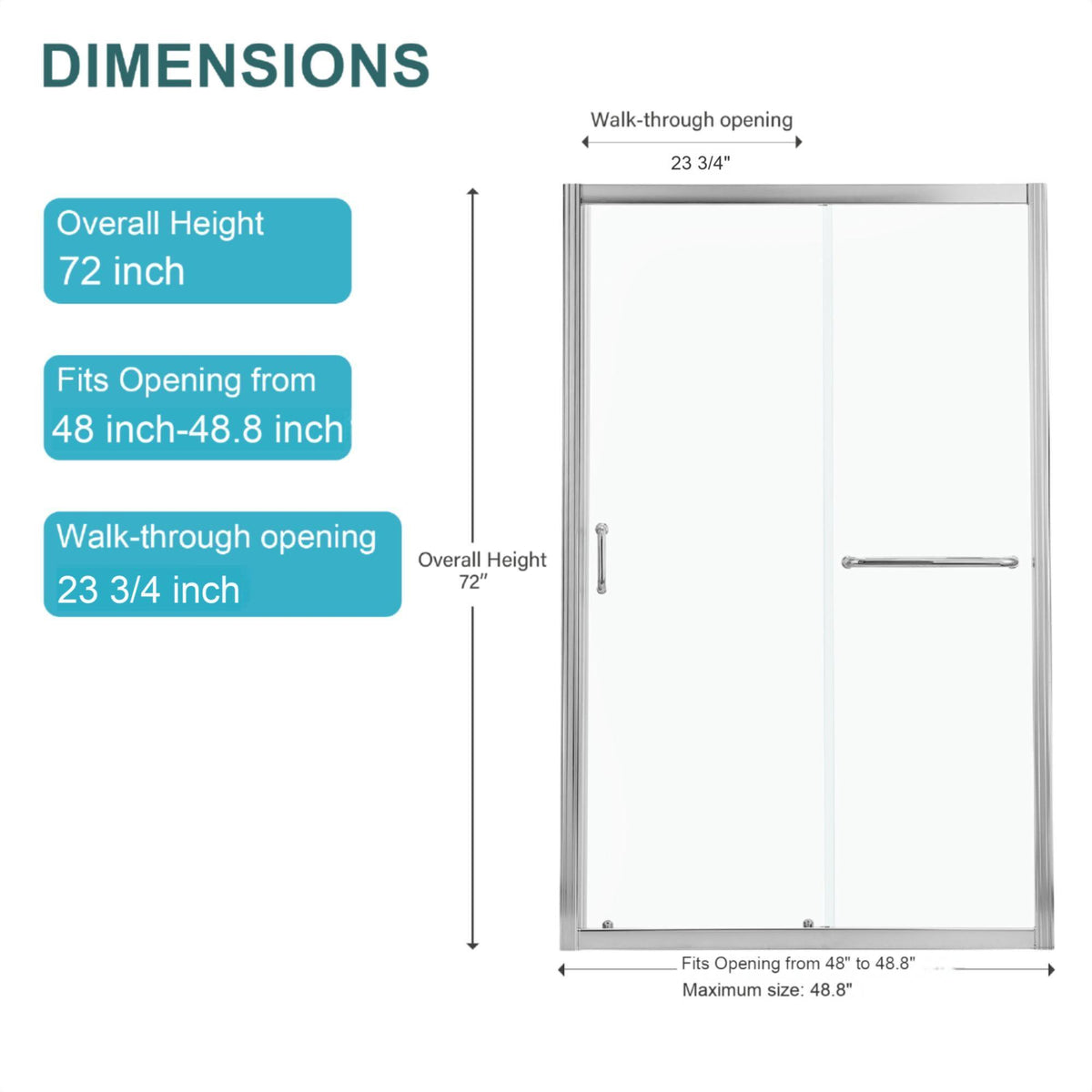 Single Sliding Bypass Shower Enclosure With Tempered Glass And - Brushed Silver